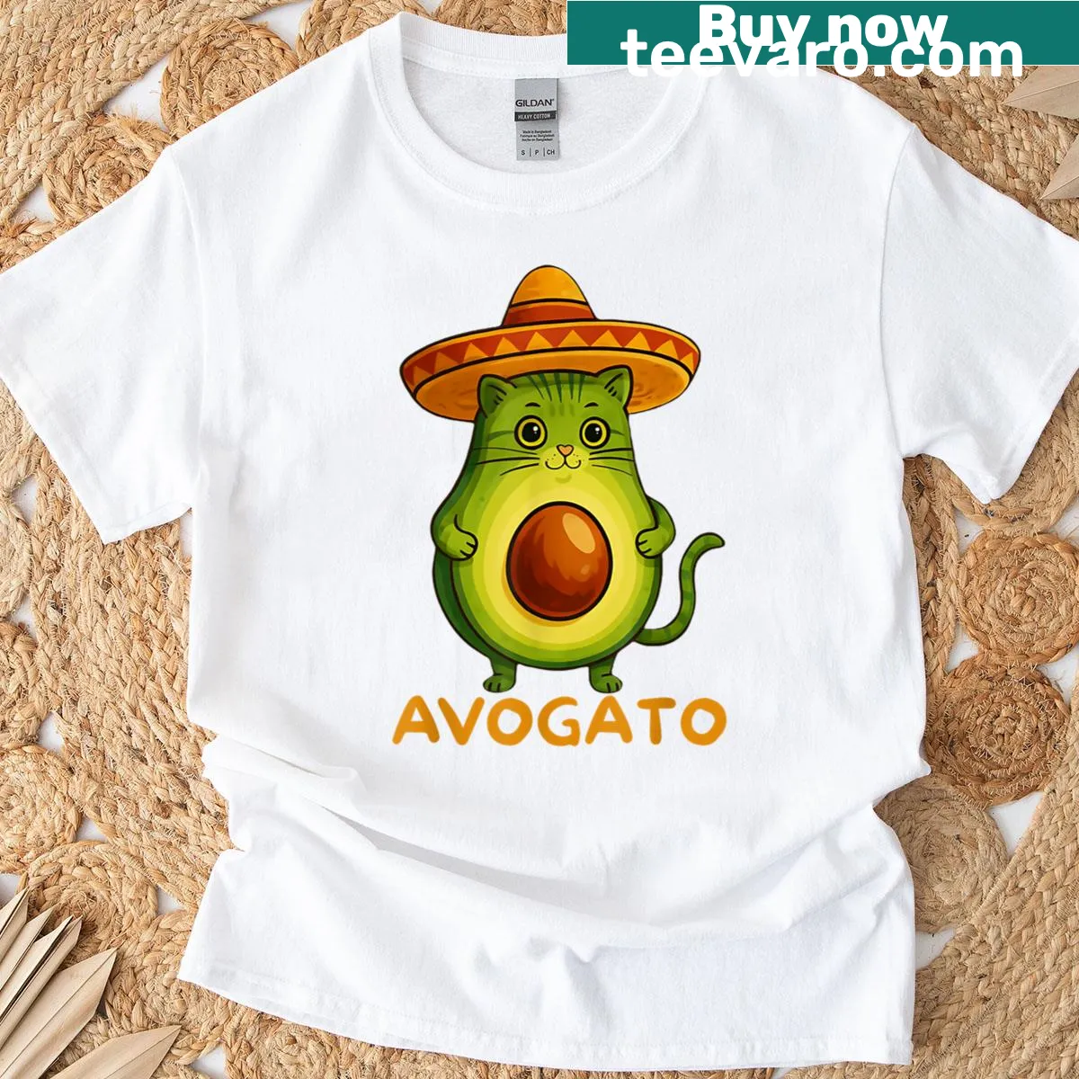Cartoon cat wearing a sombrero for Cinco de Mayo on T-shirt — on a men's t-shirt