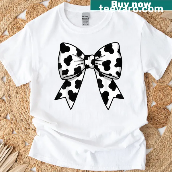 Cowprint and bow design on women's T-shirt