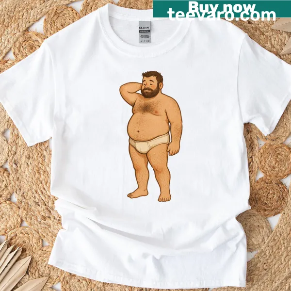 Retro design of a chubby man in tighty whities on T-shirt
