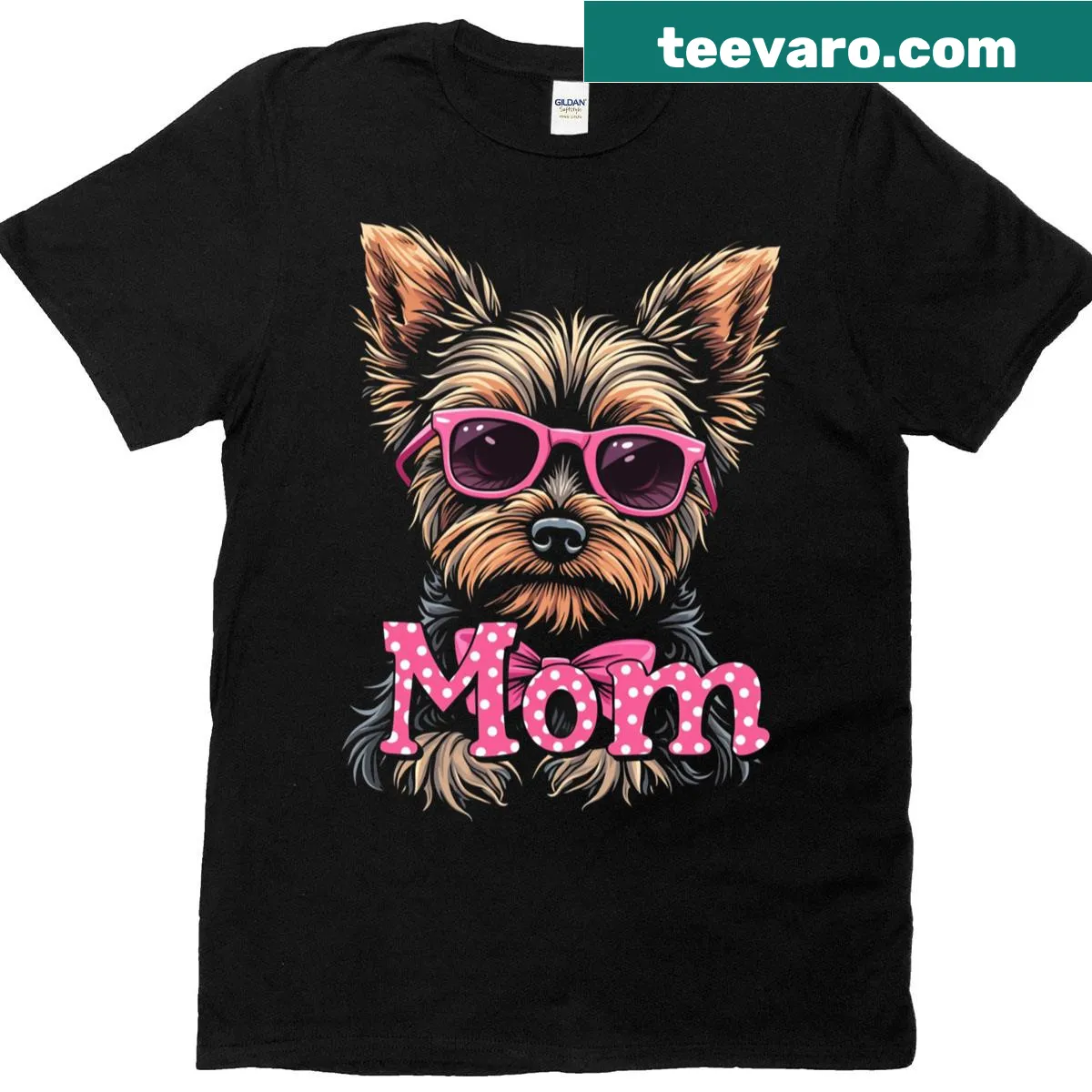 Funny Yorkie mom T-shirt with cute cartoon Yorkshire Terrier graphic — on a men's t-shirt