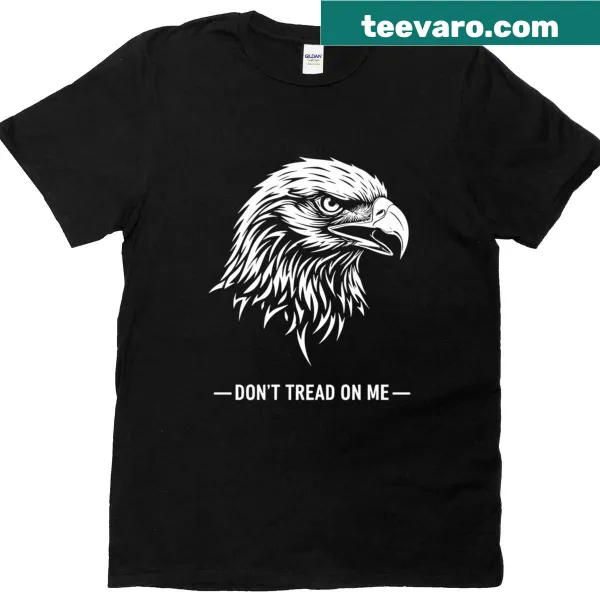 Patriotic T-shirt featuring an eagle head design with a 'Dont Tread On Me' phrase.