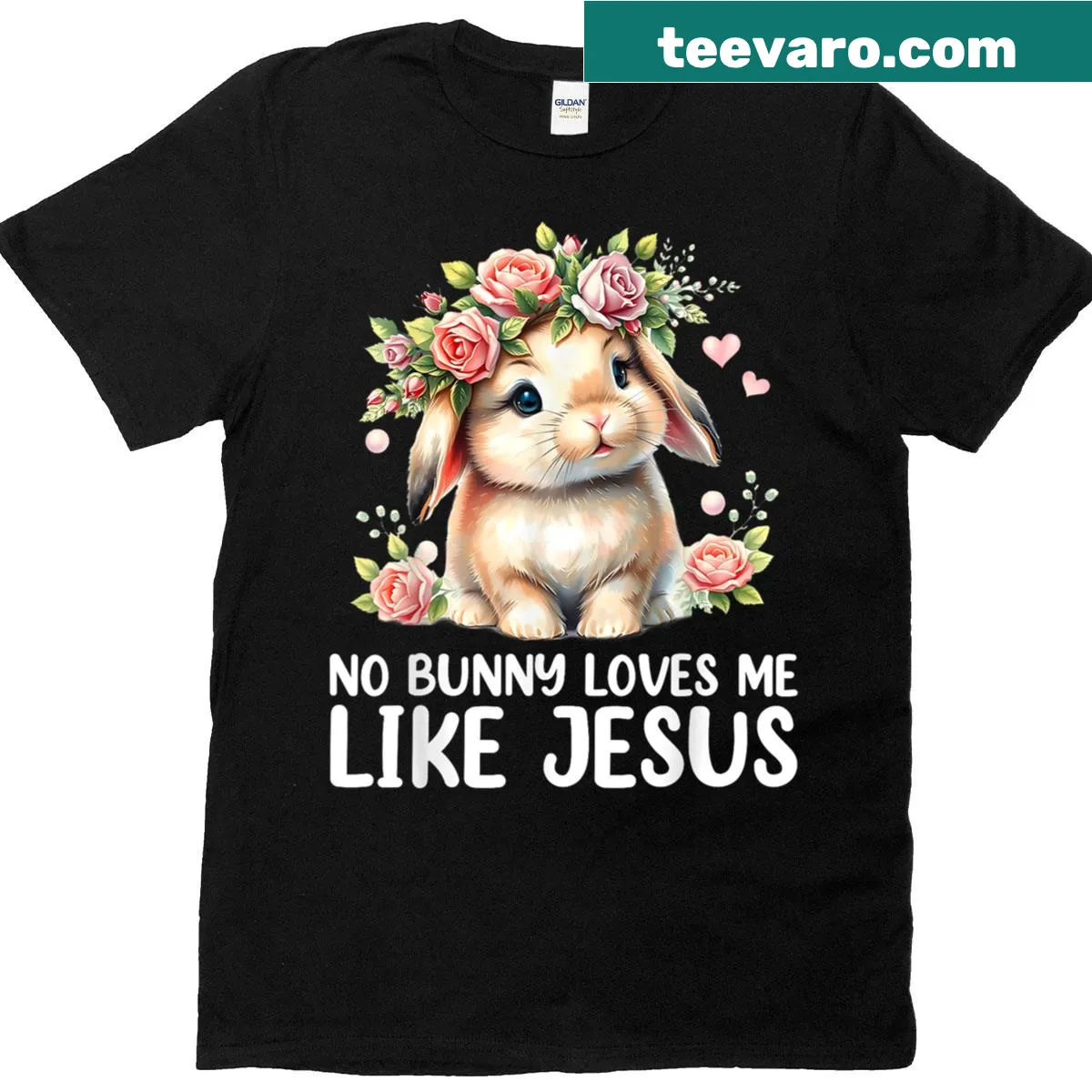 Easter themed t-shirt with 'No Bunny Loves Me Like Jesus' text and graphics — on a men's t-shirt