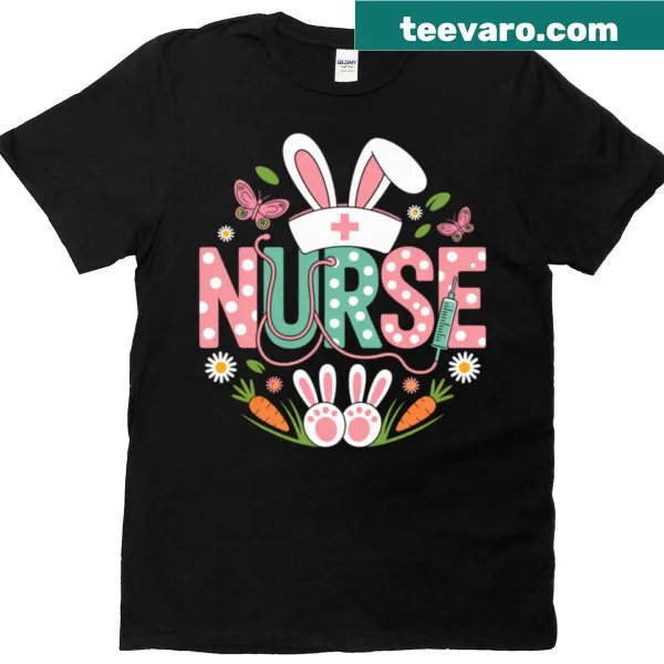 Cute T-shirt with a bunny design for nurses celebrating Easter.