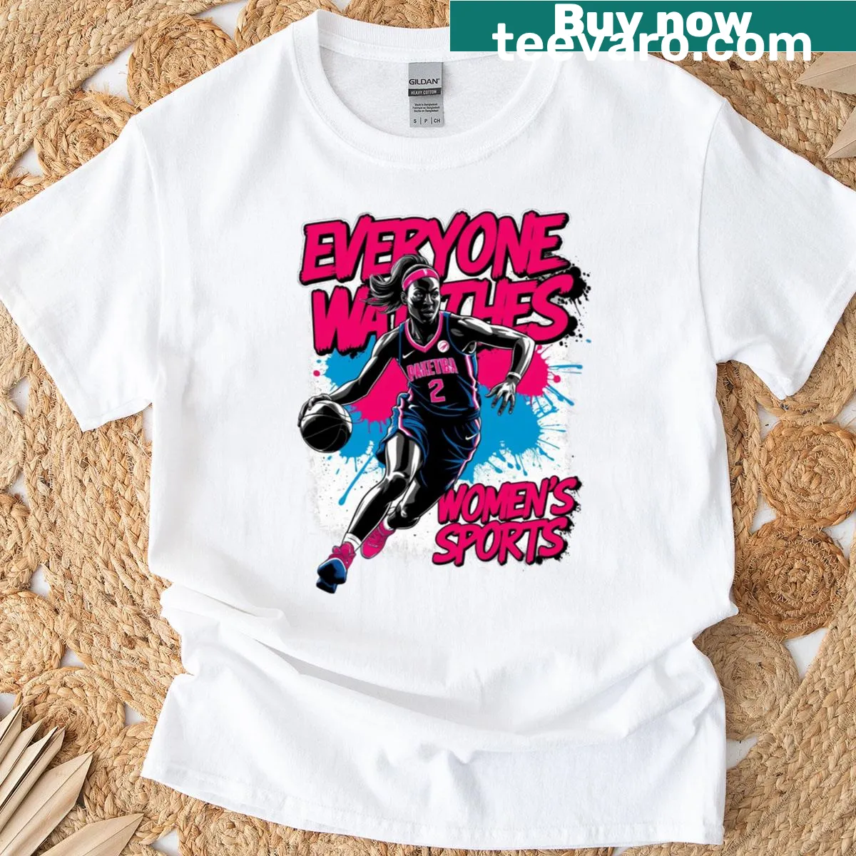 Graffiti design supporting women's sports on a t-shirt — on a men's t-shirt