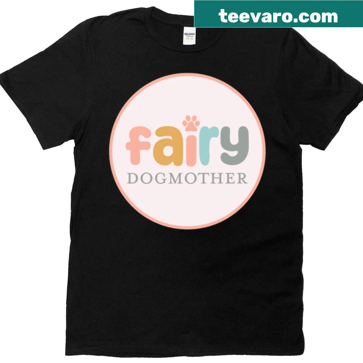 Whimsical T-shirt featuring 'Fairy Dogmother' illustration and dog quote — on a men's t-shirt