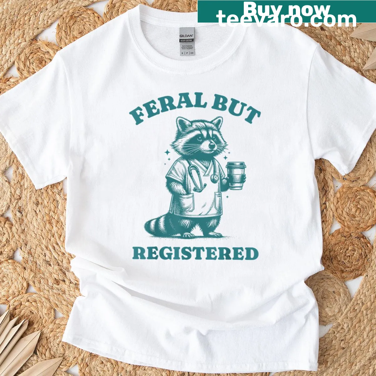 Funny raccoon nurse graphic on a T-shirt — on a men's t-shirt