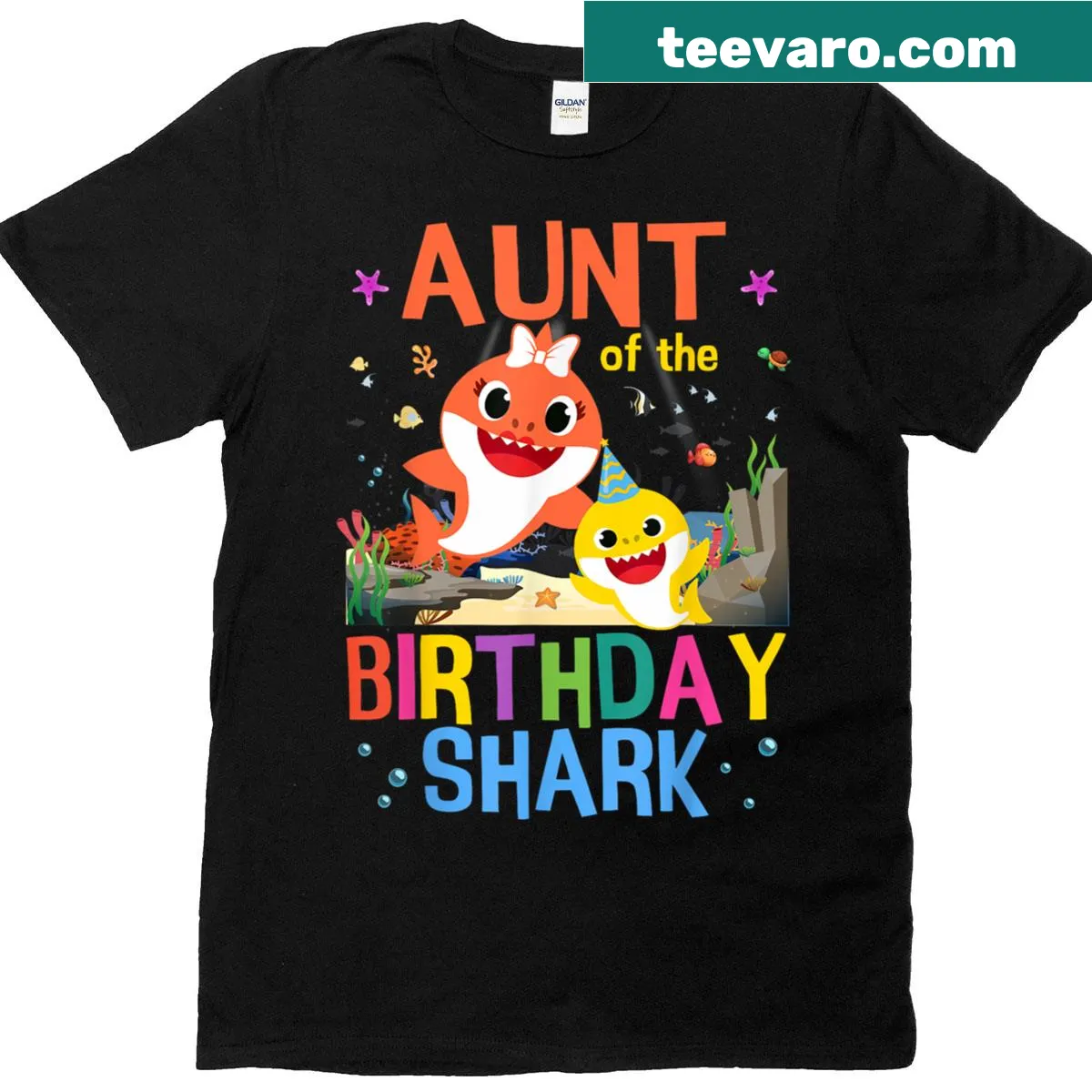 Cartoon shark graphic t-shirt for a fun aunt — on a men's t-shirt
