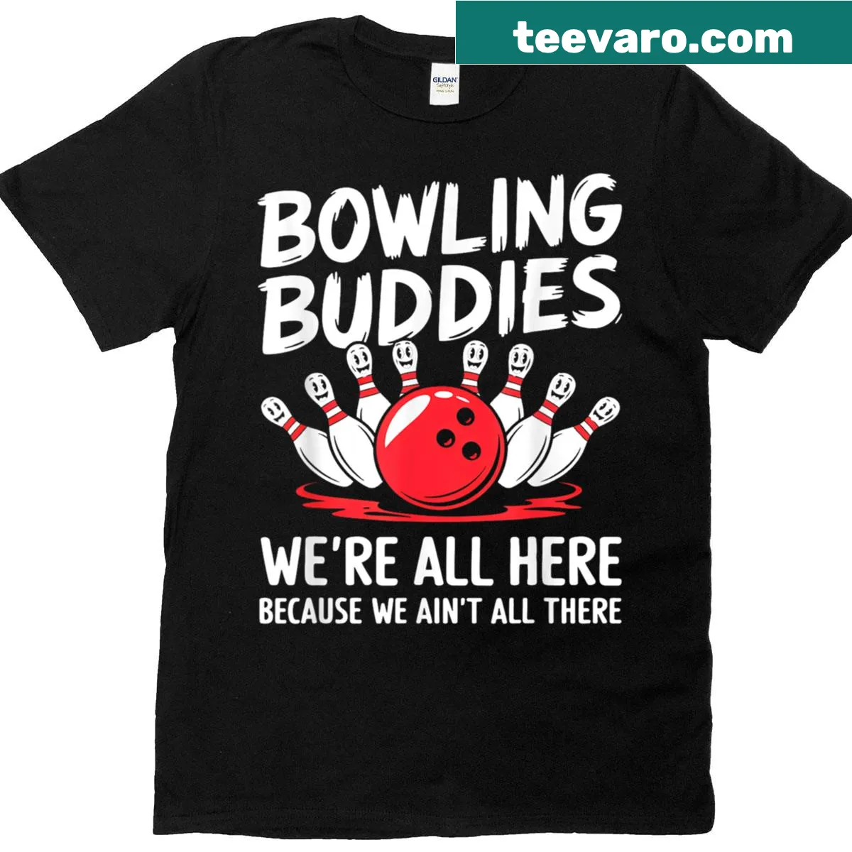 Humorous bowling buddies graphic T-shirt for team events. — on a men's t-shirt