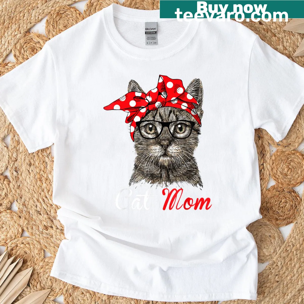 Playful typography t-shirt saying 'Funny Cat Mom' for cat lovers — on a men's t-shirt