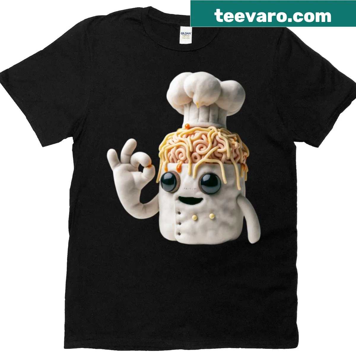 Oversized t-shirt featuring a whimsical spaghettini illustration — on a men's t-shirt
