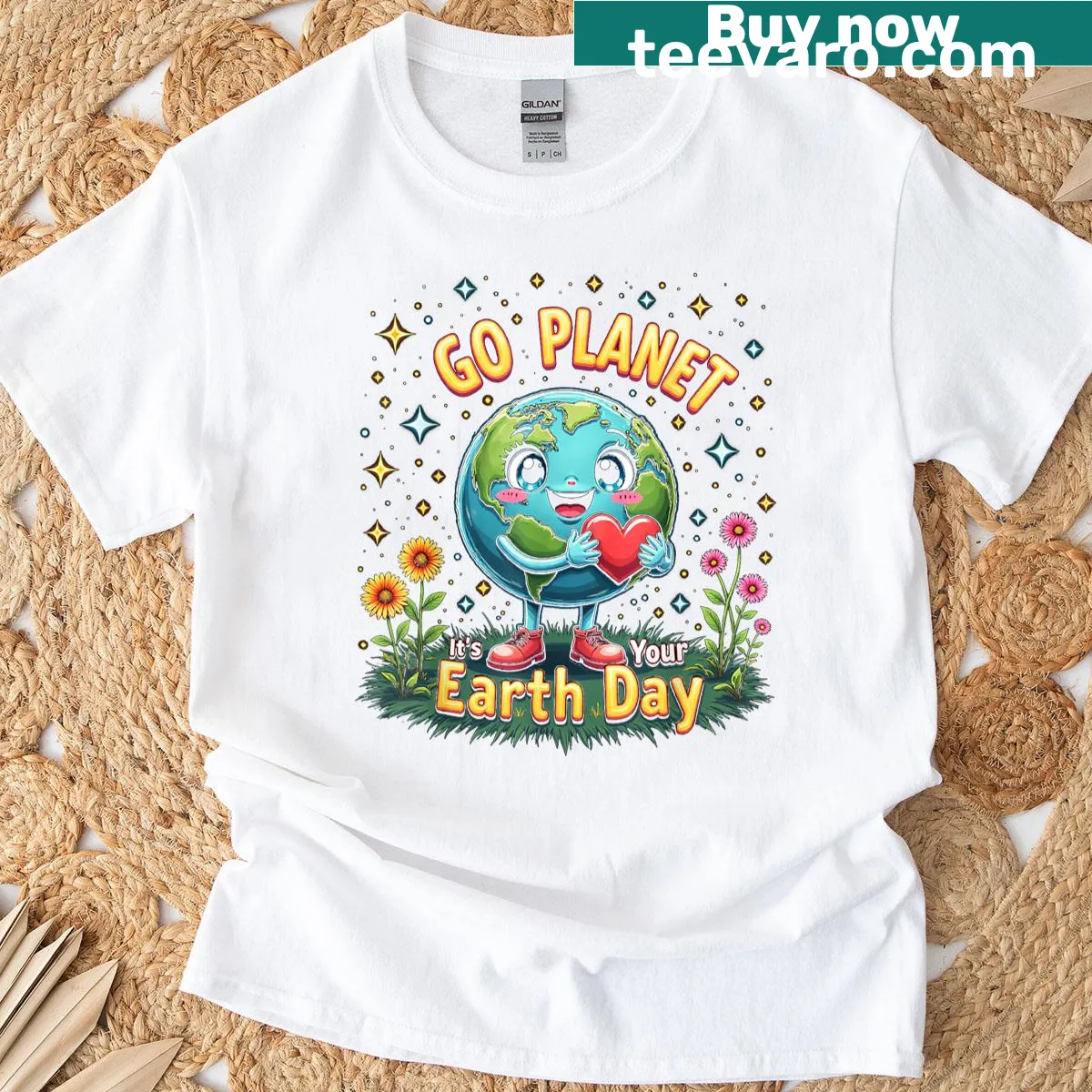 Inspirational Earth Day shirt with 'Go Planet' text and Earth design — on a men's t-shirt