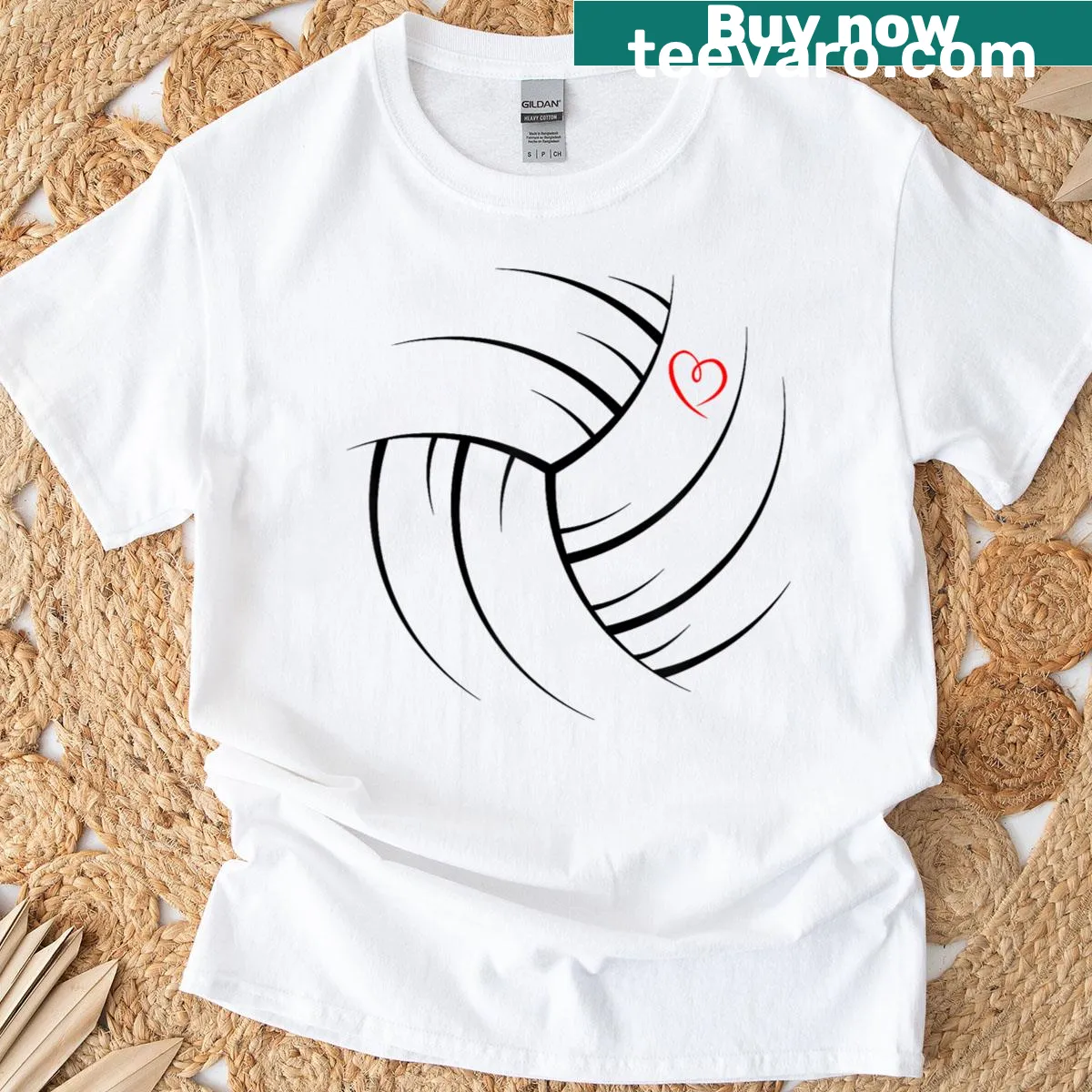T-shirt featuring playful volleyball graphic — on a men's t-shirt