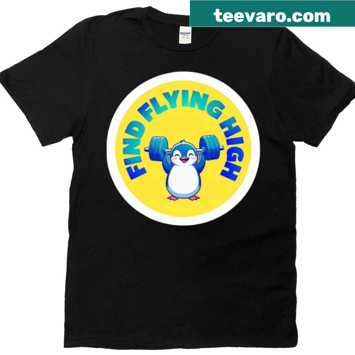 Oversized T-shirt featuring a playful gym penguin graphic — on a men's t-shirt
