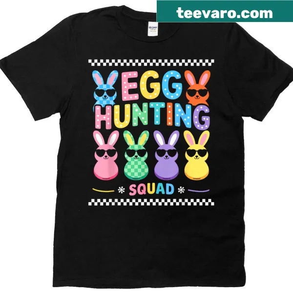 Cute Easter bunny graphic t-shirt for kids with egg-hunting theme