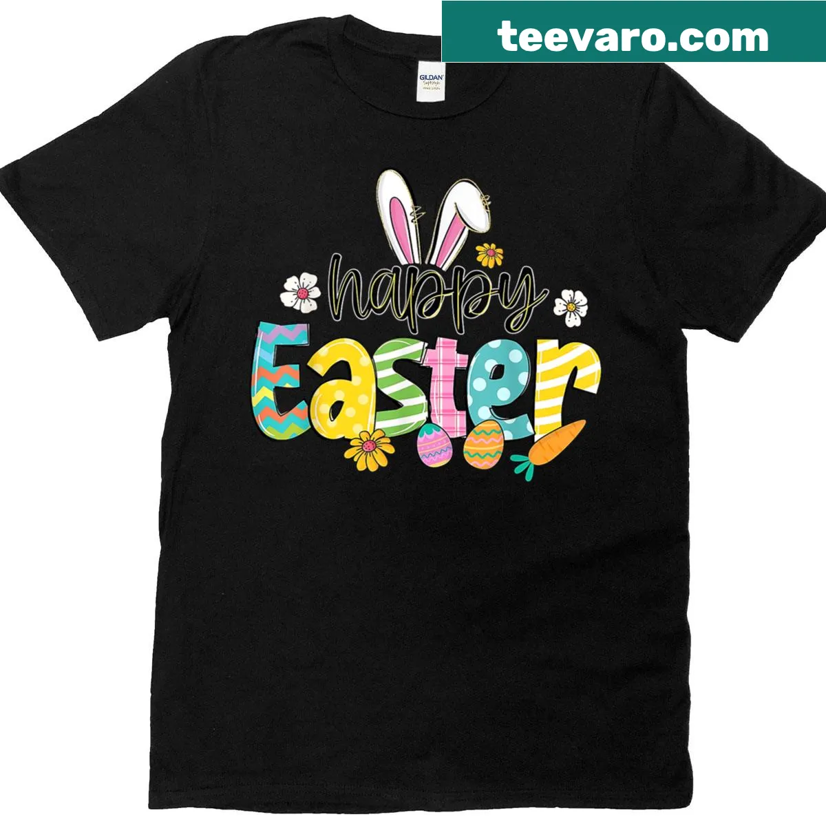 Cute Easter bunny graphic with spring theme on T-shirt — on a men's t-shirt