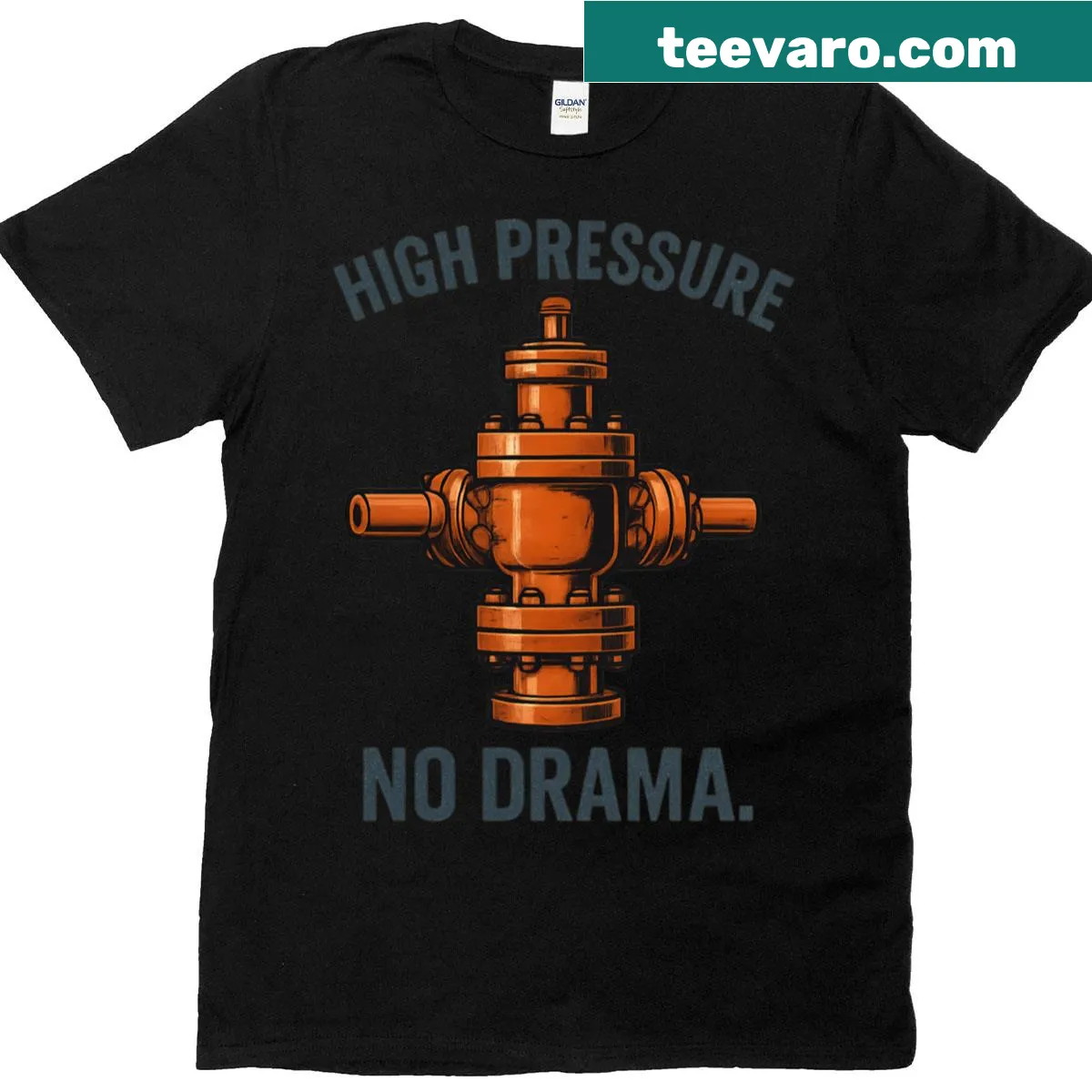 Oilfield-themed tee with text 'Calm Under Pressure' in bold typography — on a men's t-shirt