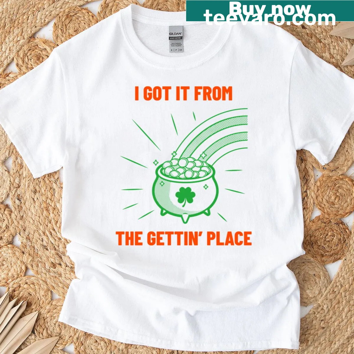 Arkansas shirt with a cultural phrase represented in bold text. — on a men's t-shirt
