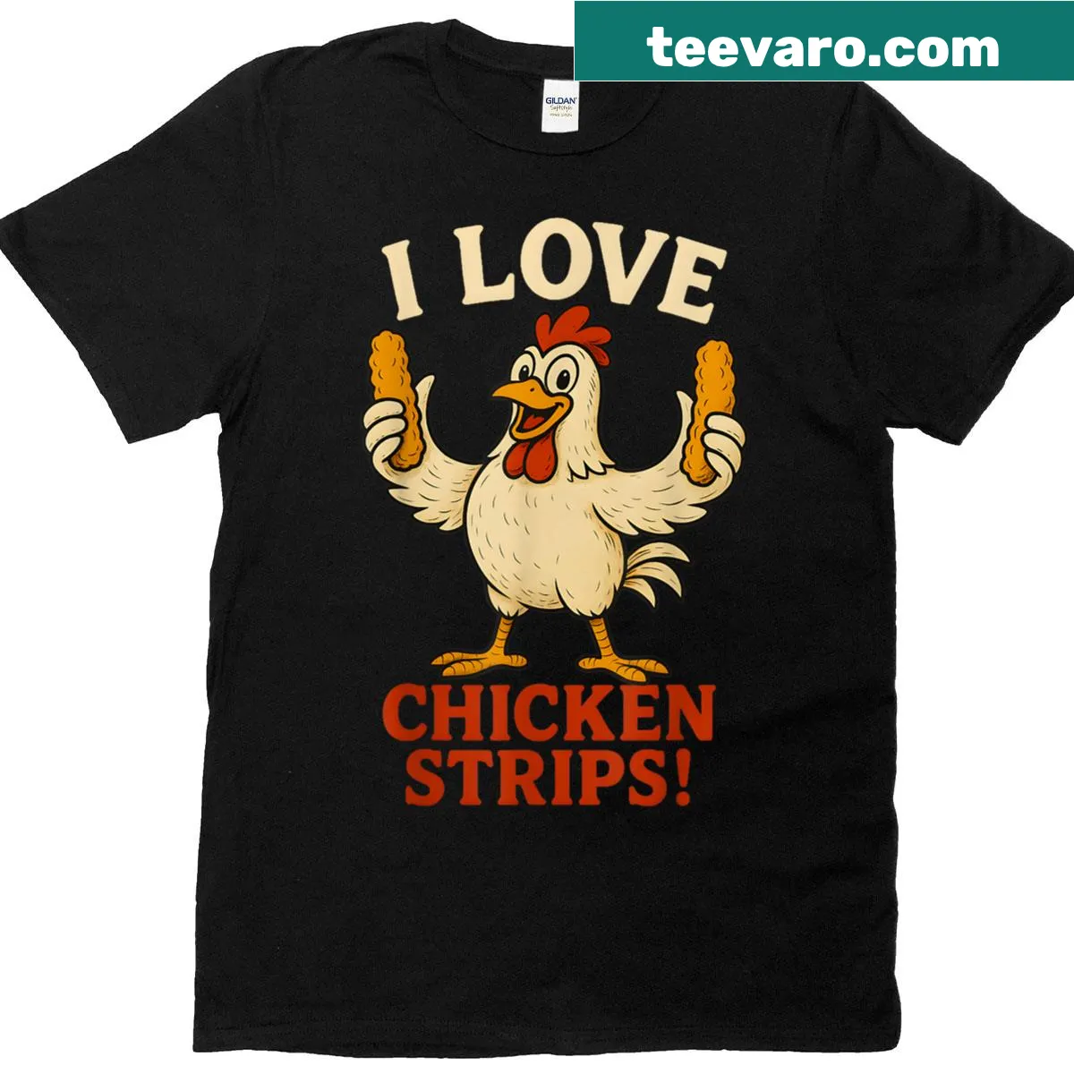 Funny fast food lover t-shirt featuring the phrase 'I Love Chicken Strips' — on a men's t-shirt