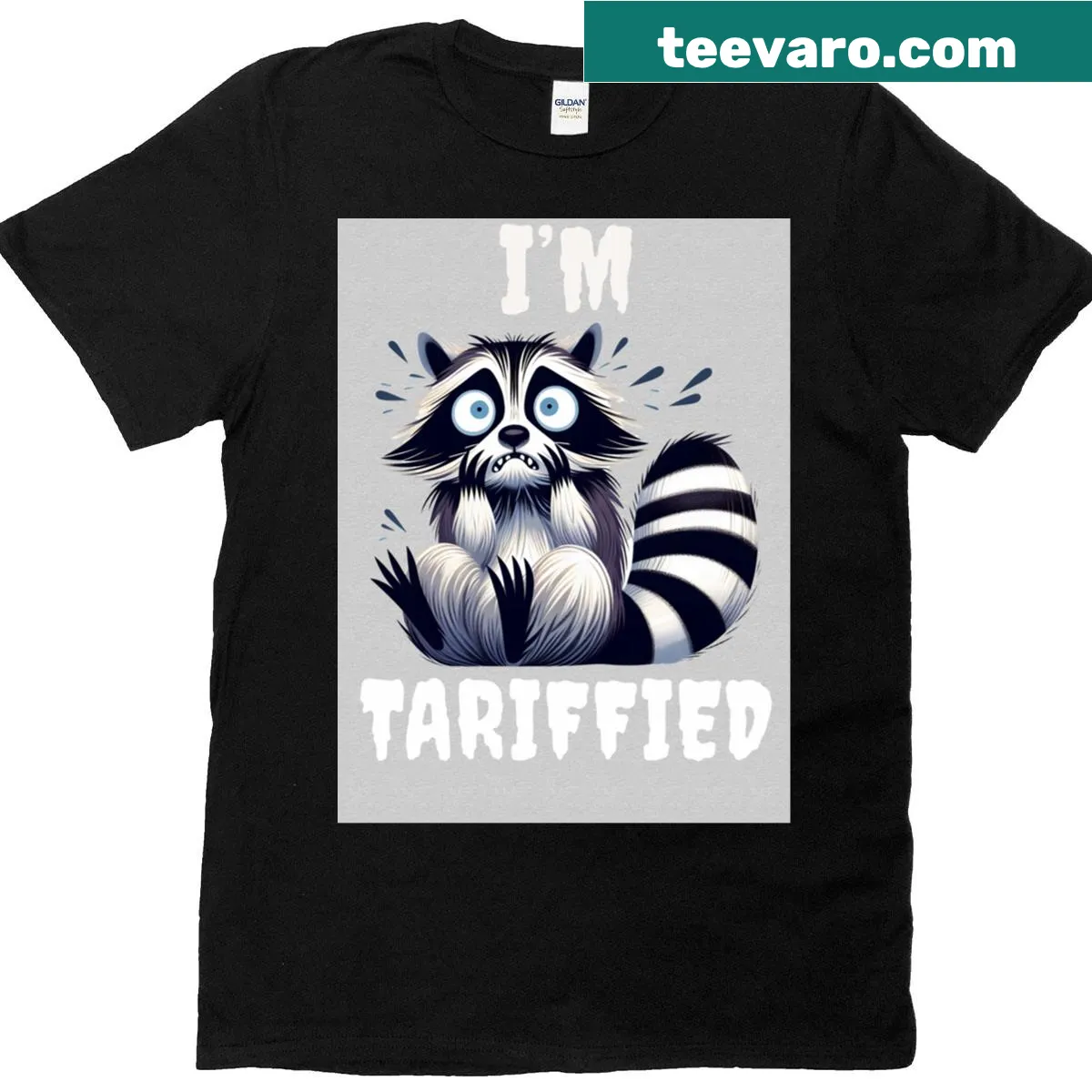 Funny raccoon graphic T-shirt with a humorous anti-tariff message. — on a men's t-shirt