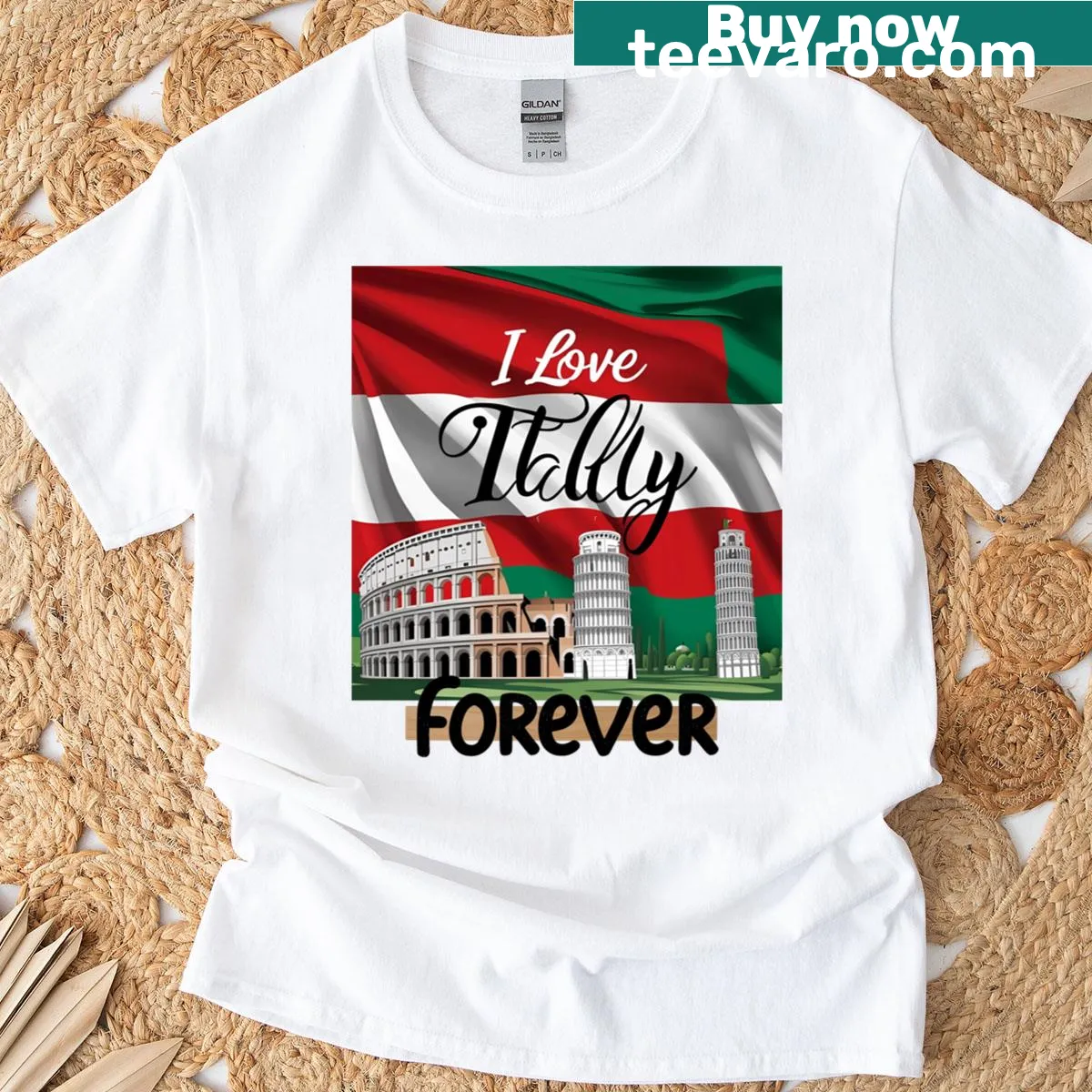 Vintage-style Italy travel-themed t-shirt with 'Amp For Ever' text — on a men's t-shirt