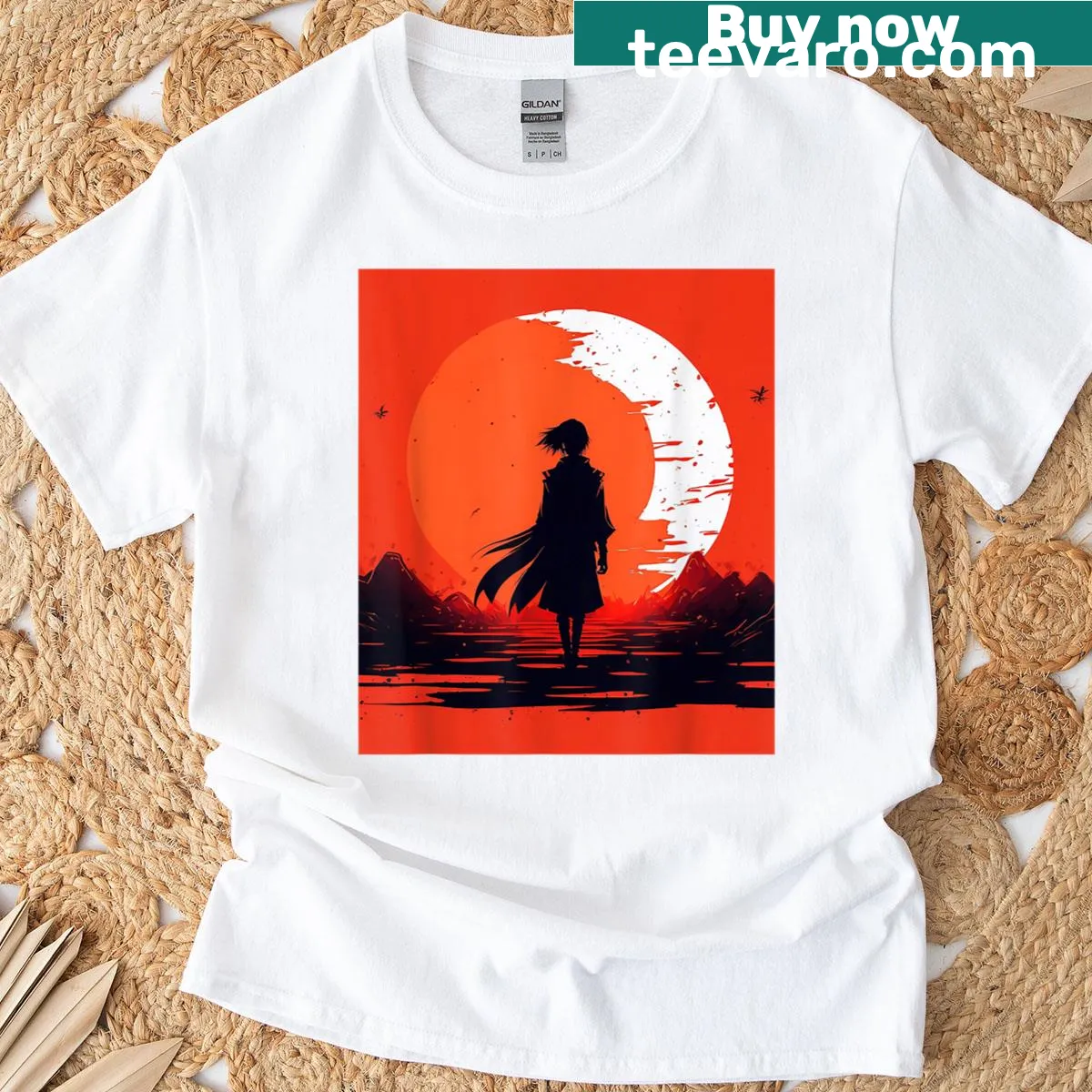 Illustration of anime characters walking at sunset on a T-shirt. — on a men's t-shirt