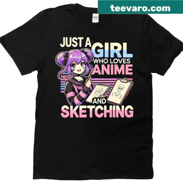 Premium T-shirt with illustration of a girl loving anime and sketching
