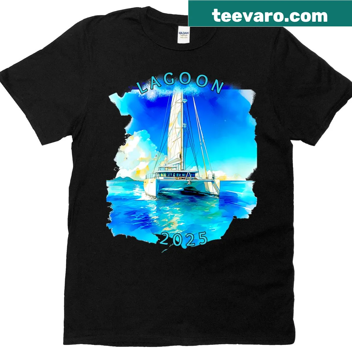Charming lagoon cats graphic t-shirt with print on back — on a men's t-shirt