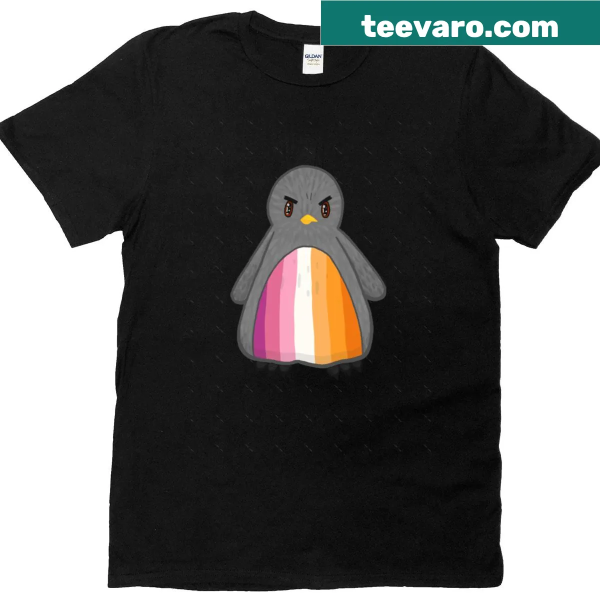 Oversized t-shirt featuring a penguin design celebrating lesbian pride — on a men's t-shirt
