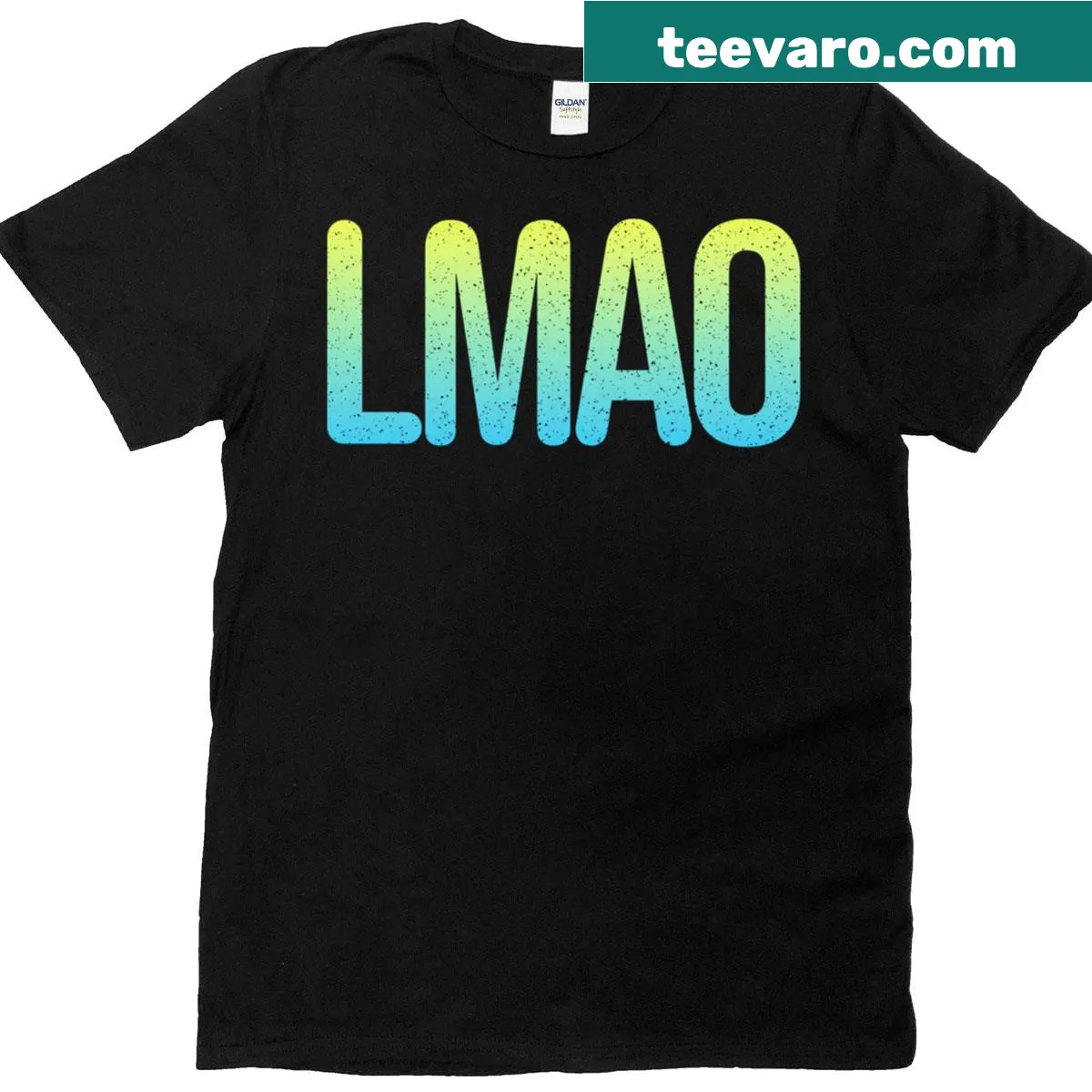 Graphic T-shirt with the phrase 'Lmao' in typographic design — on a men's t-shirt