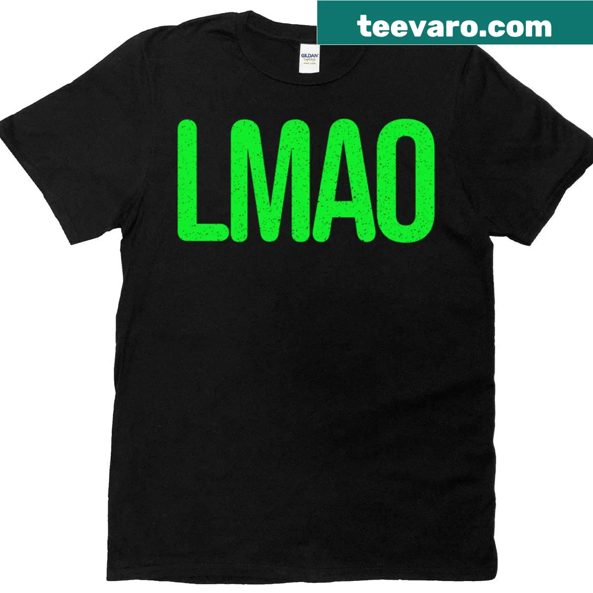 T-shirt featuring bold 'Lmao' text in unique typography — on a men's t-shirt