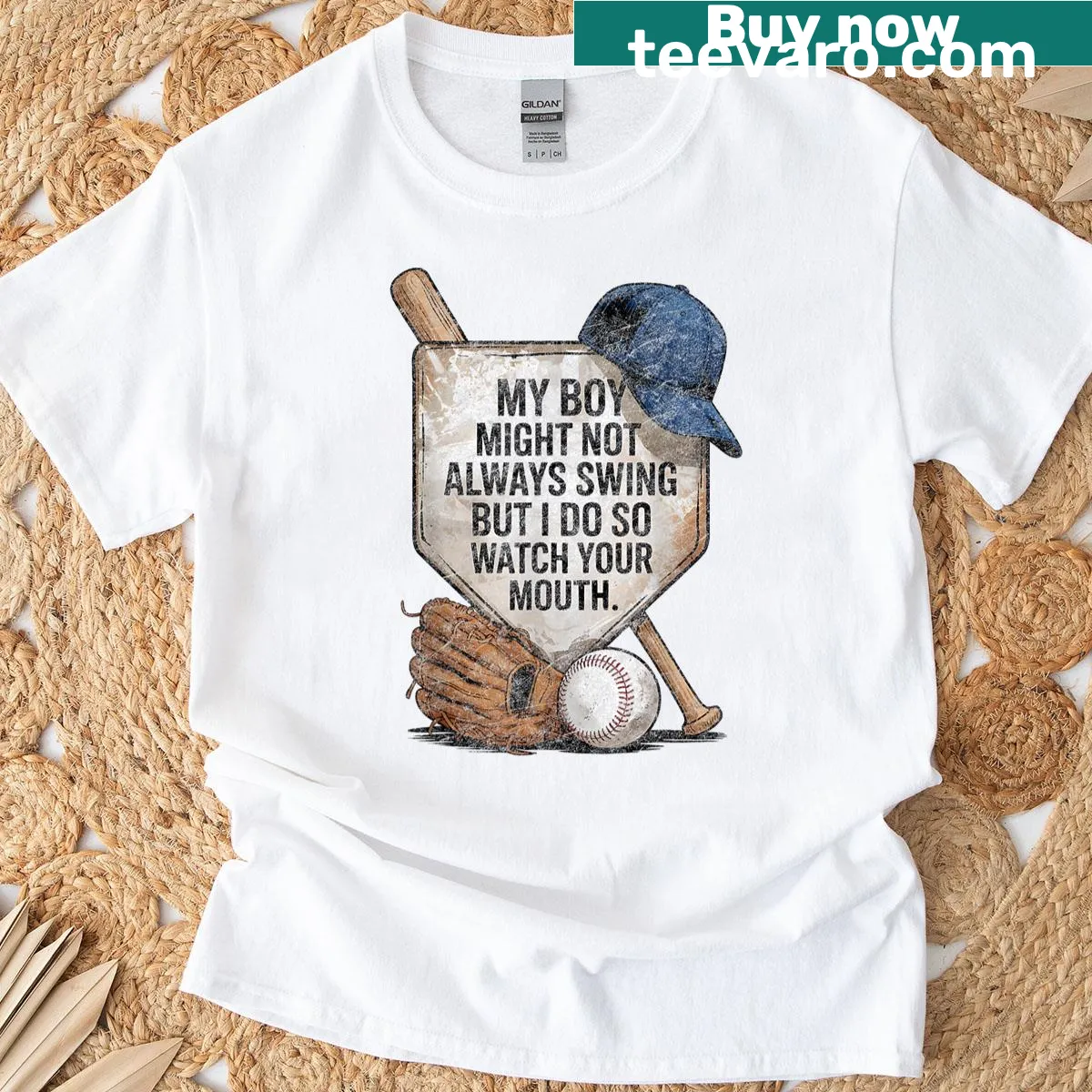 Baseball Mom t-shirt featuring playful typography about support — on a men's t-shirt