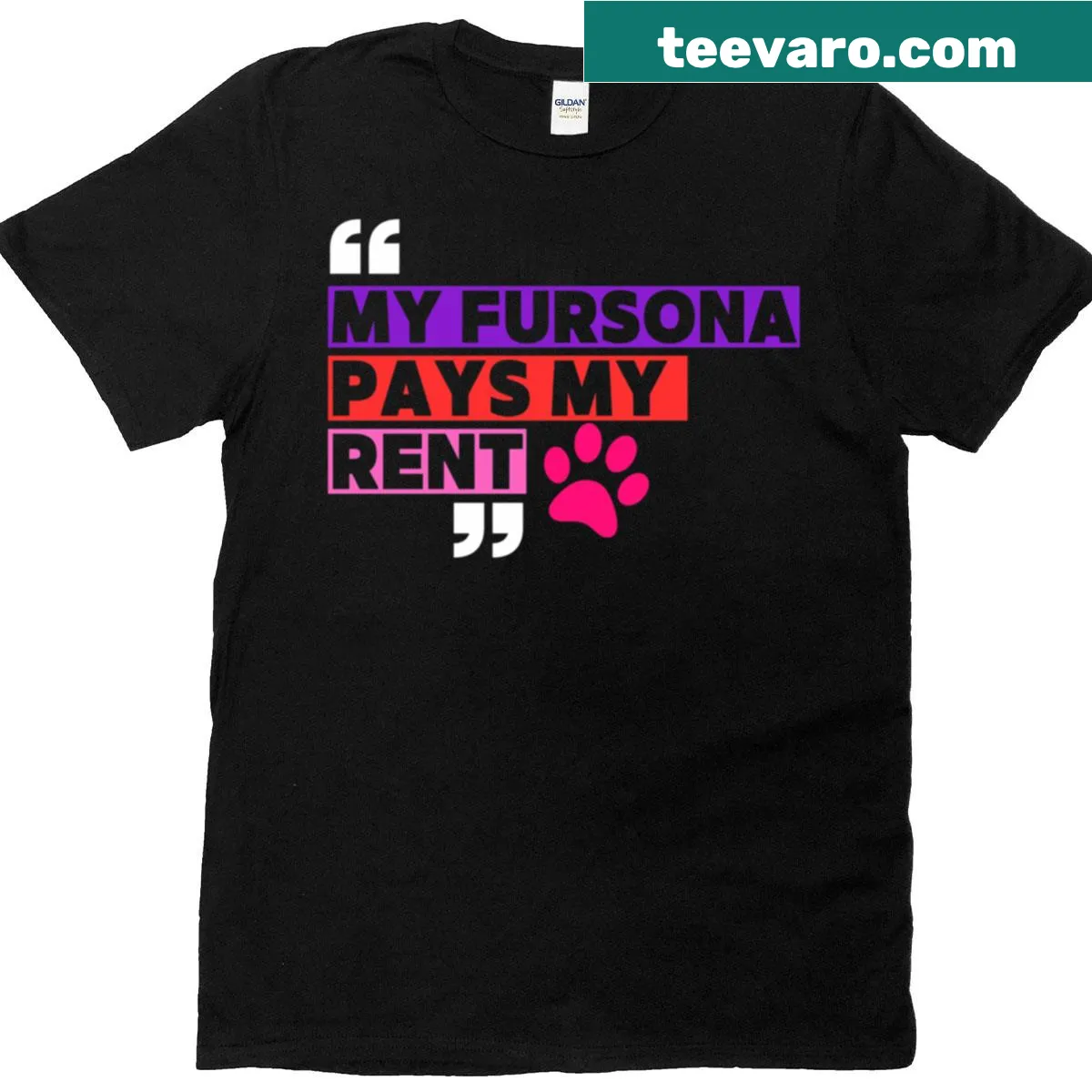 Furry artist t-shirt with the phrase 'My Fursona Pays My Rent' — on a men's t-shirt