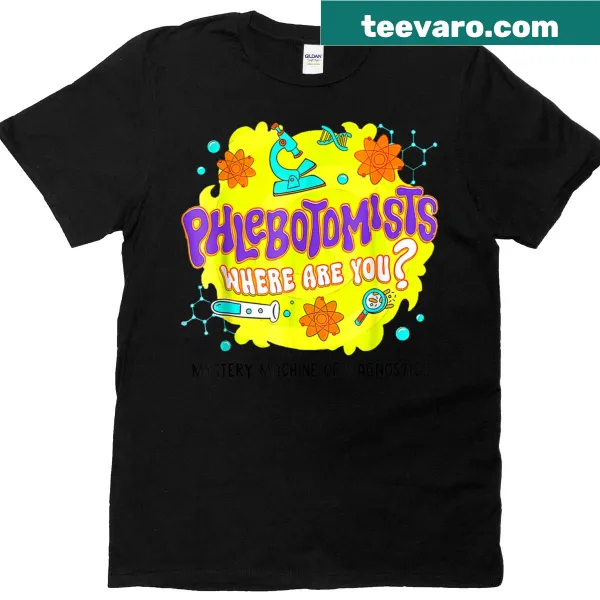 T-shirt featuring a Mystery Machine graphic for phlebotomists