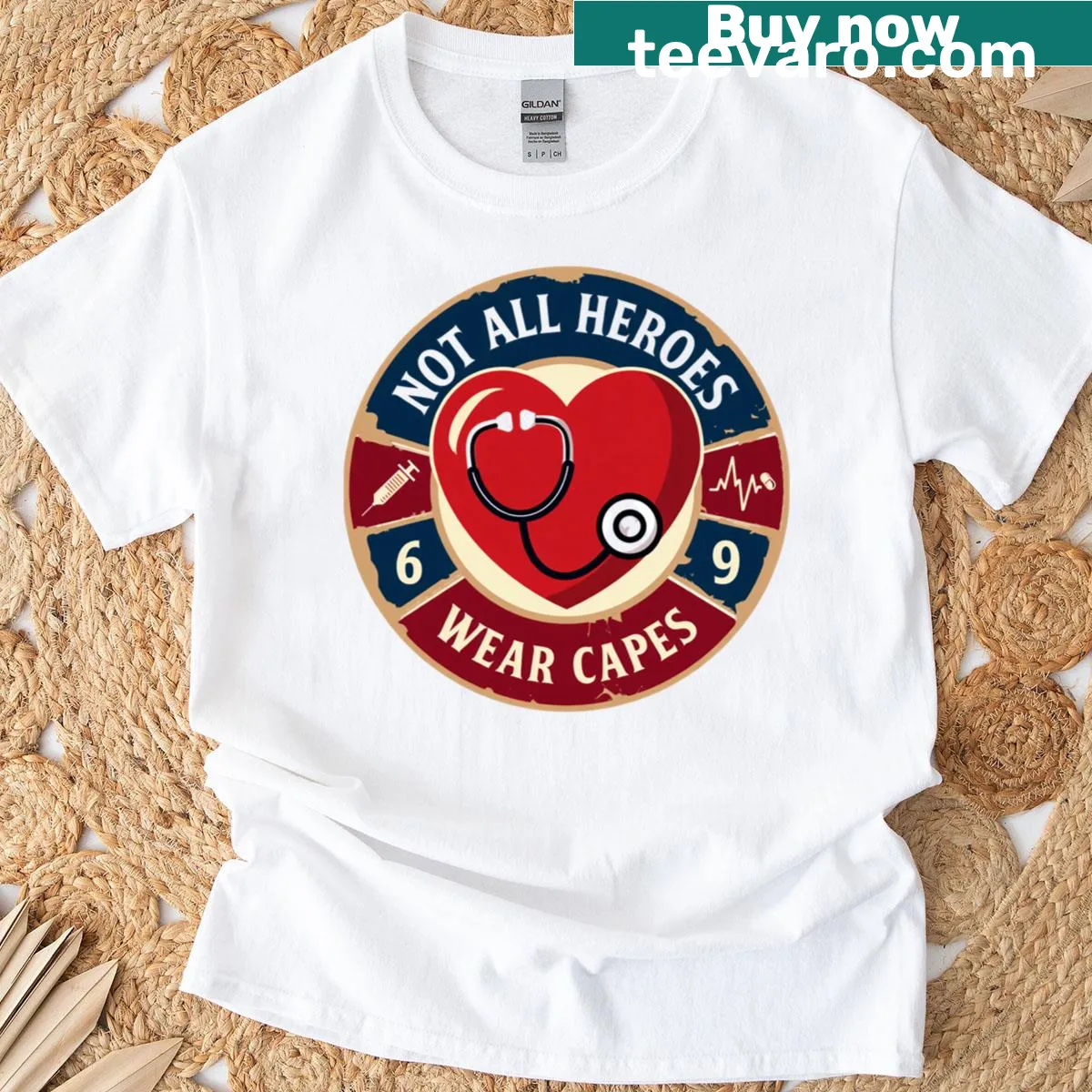 Vintage tribute t-shirt for healthcare heroes with inspiring text — on a men's t-shirt