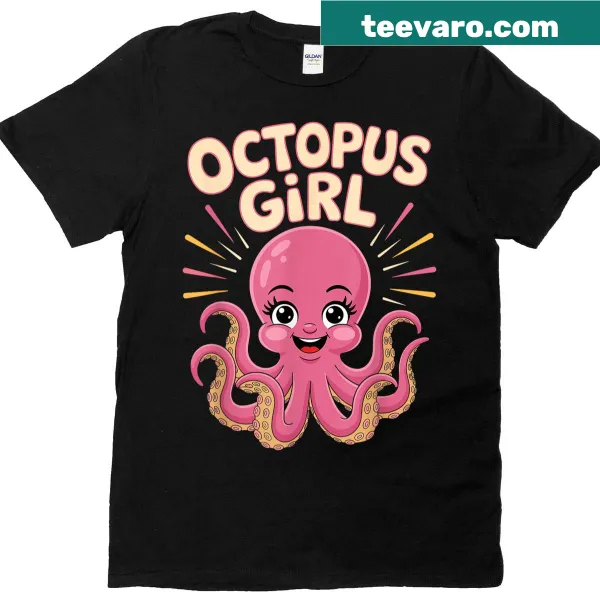 Youth t-shirt with an adorable octopus illustration for girls