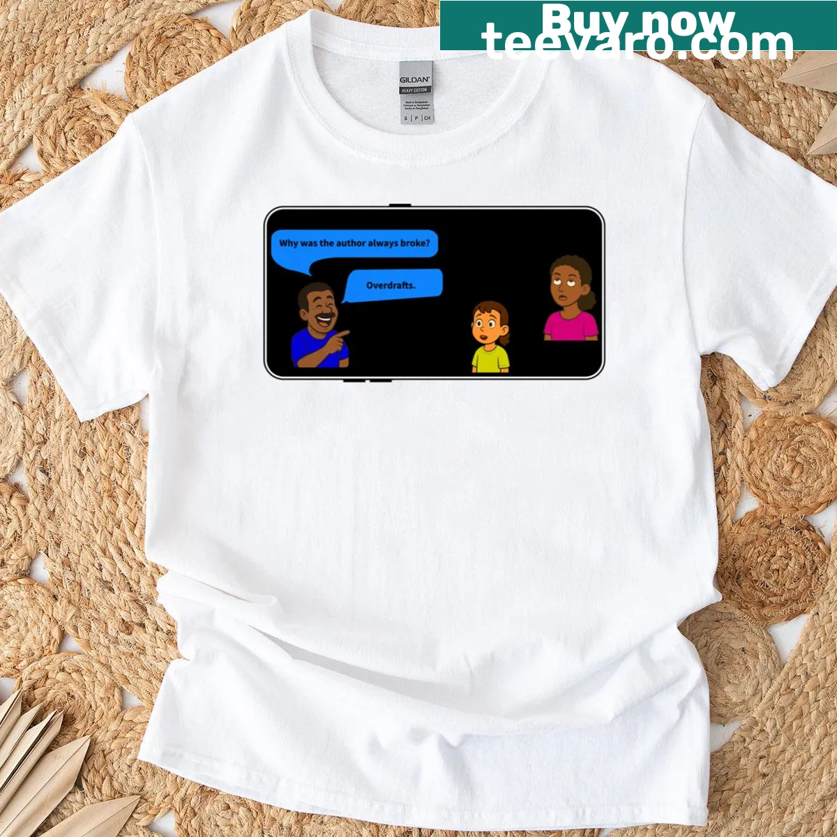 T-shirt with the word 'Overdraft' in bold typography — on a men's t-shirt