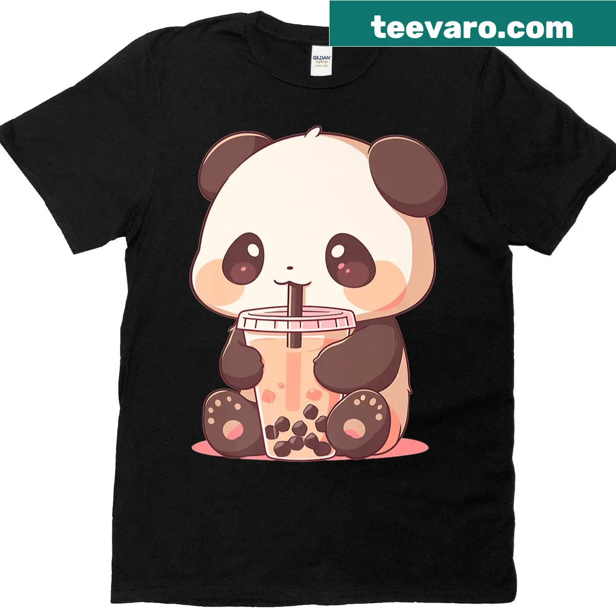 Cute T-shirt with a panda drinking bubble tea illustration — on a men's t-shirt