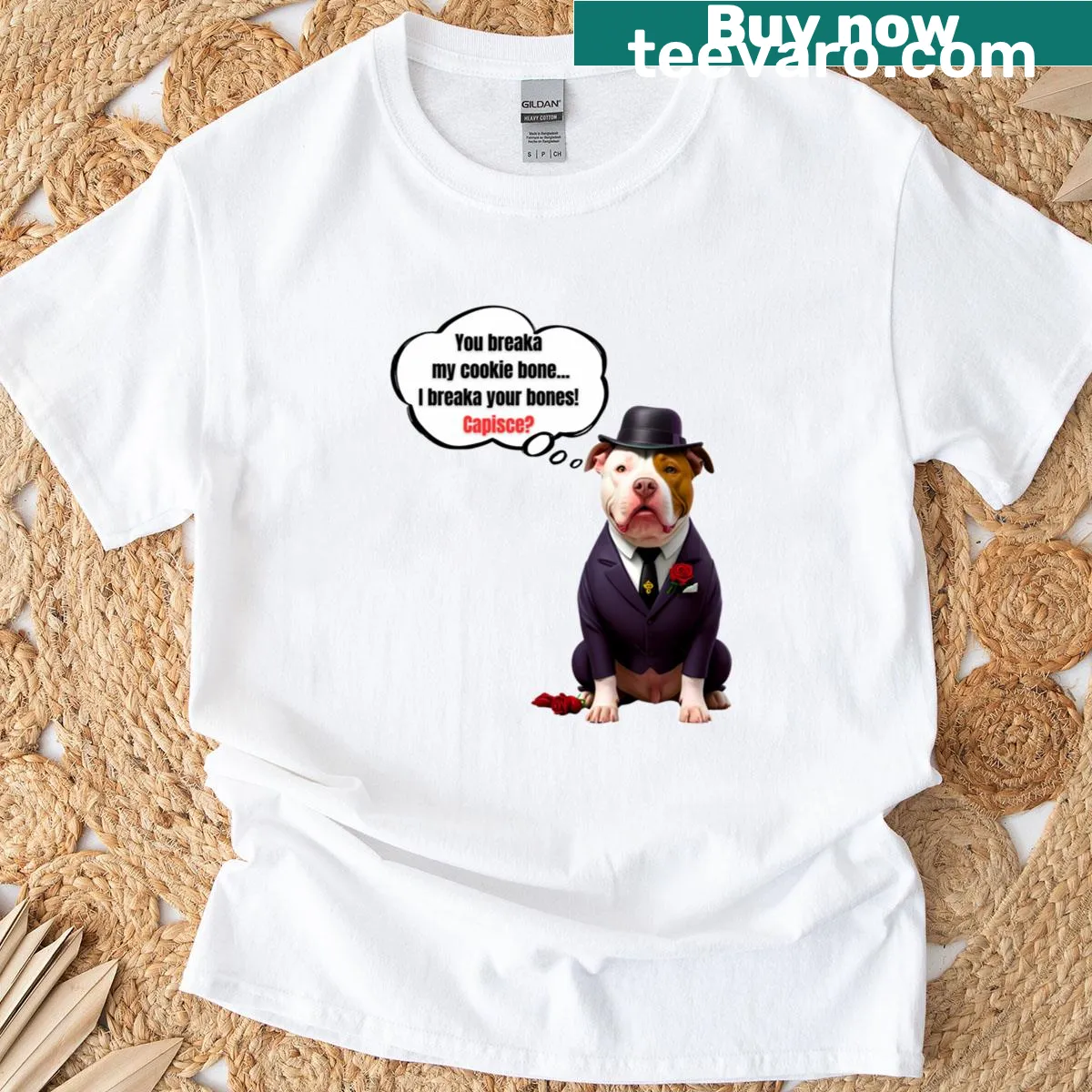 Funny pitbull design with text about treats for dog lovers — on a men's t-shirt