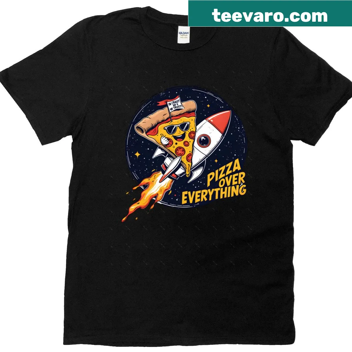 Oversized t-shirt with the text 'Pizza Above All Things' — on a men's t-shirt