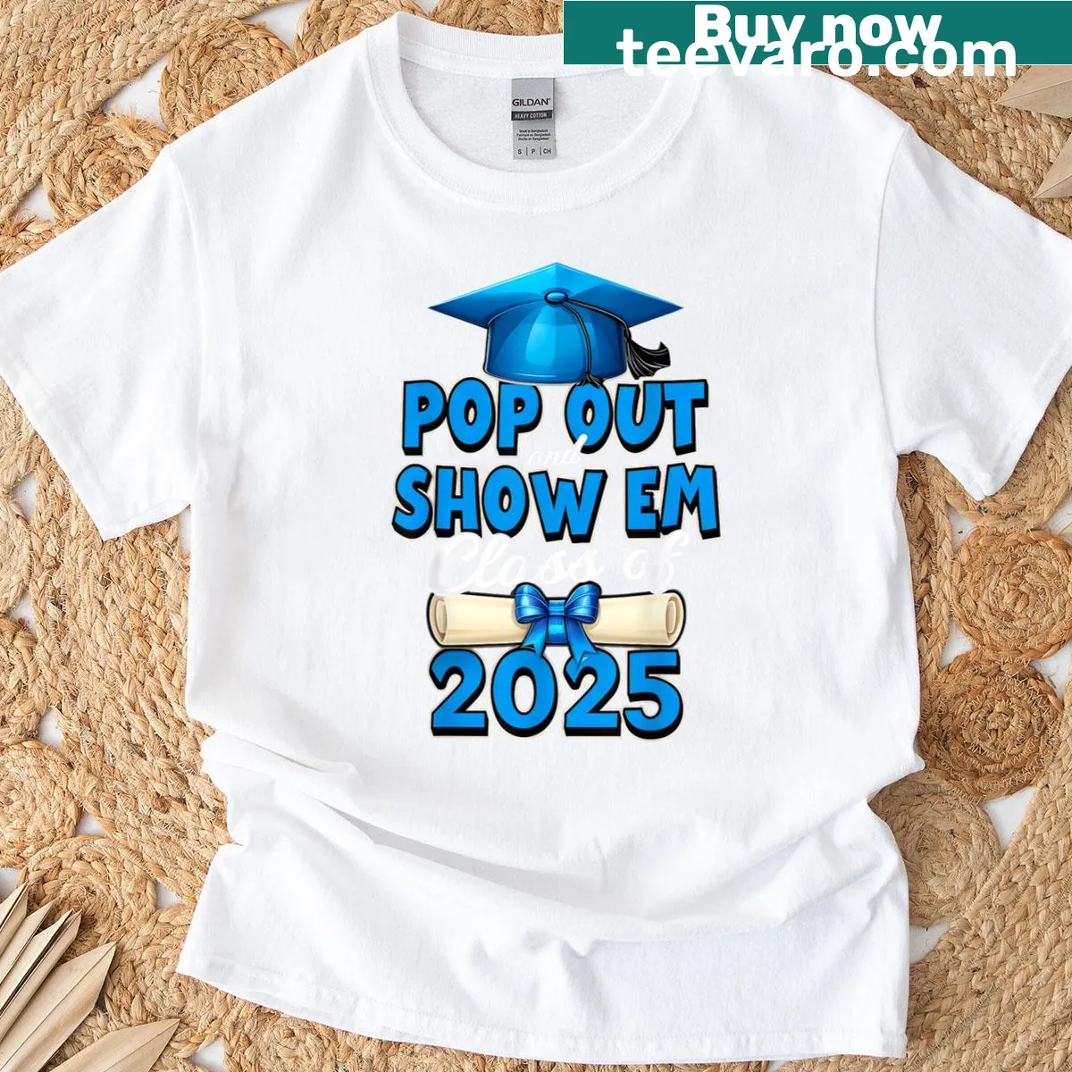 Graduation tee with the phrase 'Pop Out And Show Em' for Class of 2025 — on a men's t-shirt