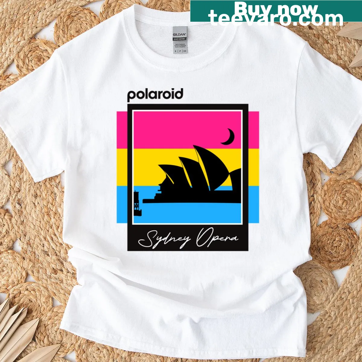 Illustrative t-shirt featuring Sydney and pansexual pride symbols — on a men's t-shirt