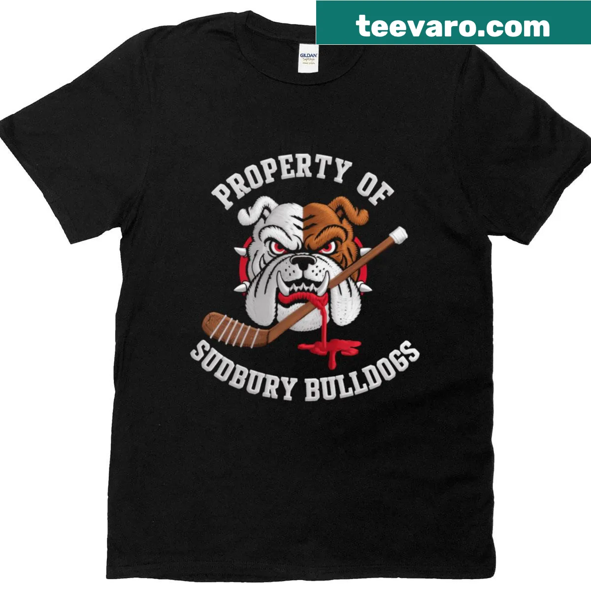 Jersey-style T-shirt for Sudbury Bulldogs hockey fans — on a men's t-shirt