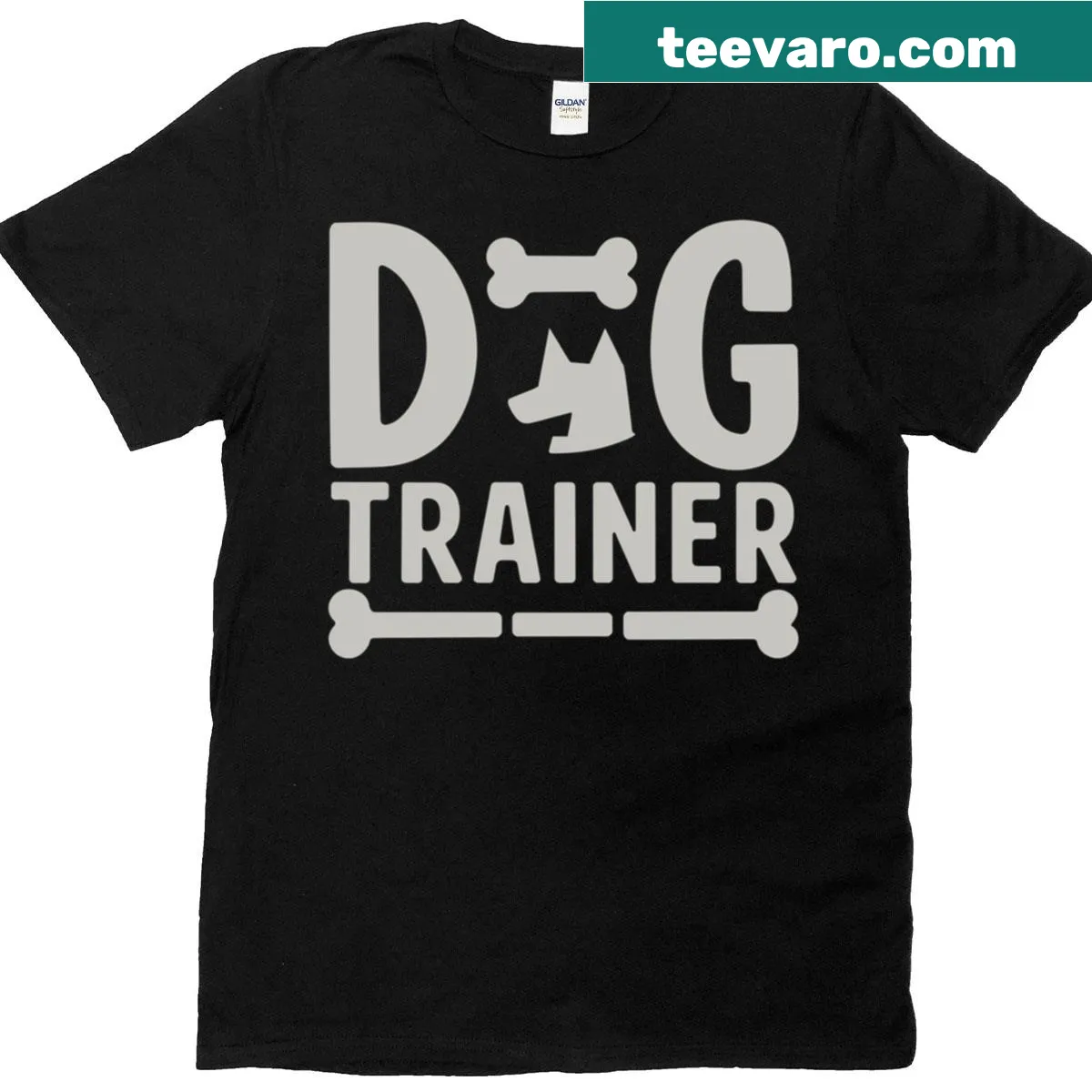 Dog trainer badge T-shirt with bone and paw graphics — on a men's t-shirt