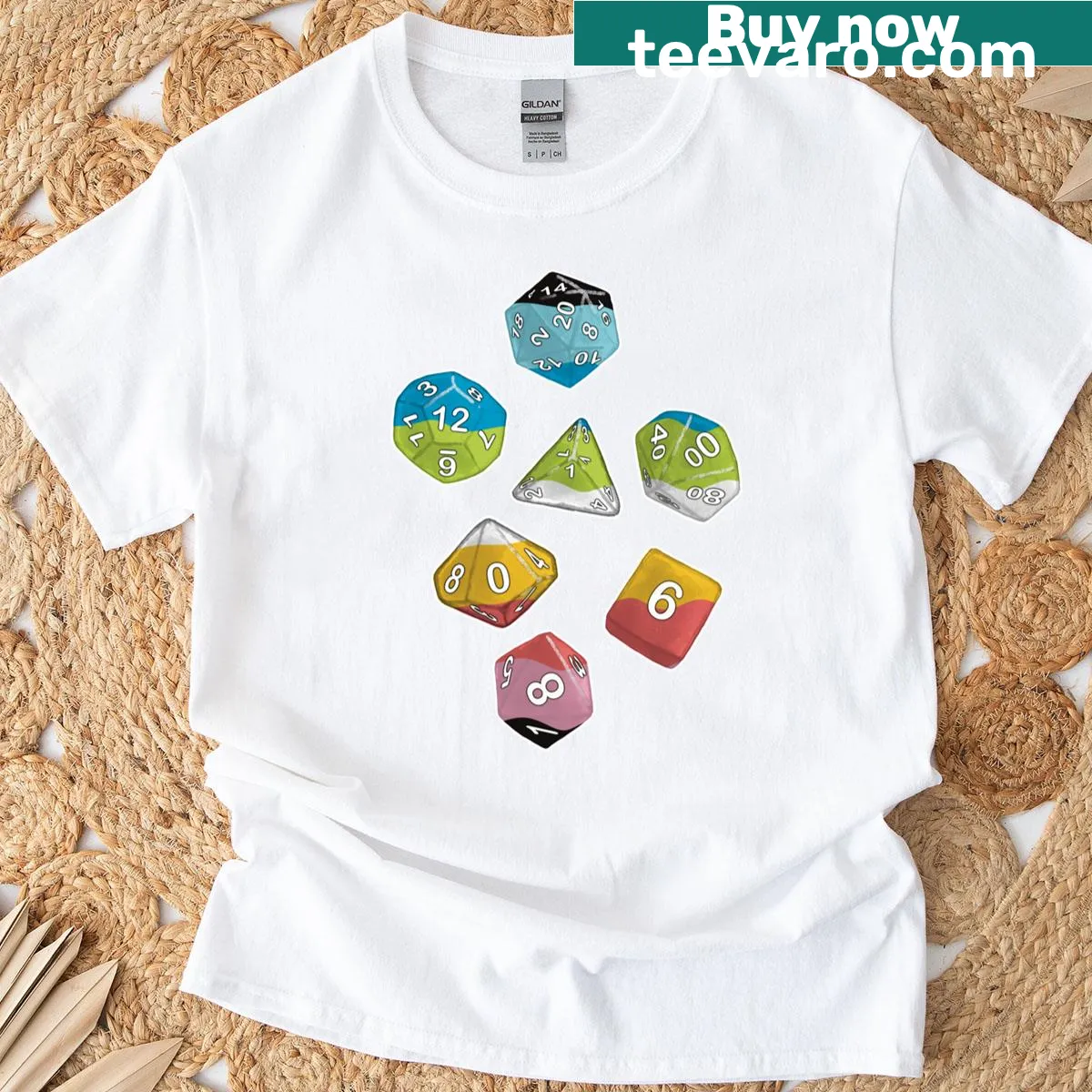 Whimsical Queer Dice T-shirt celebrating inclusivity and gaming — on a men's t-shirt
