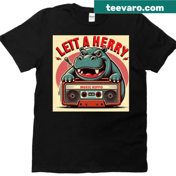 Hippo wearing headphones design in a vintage style