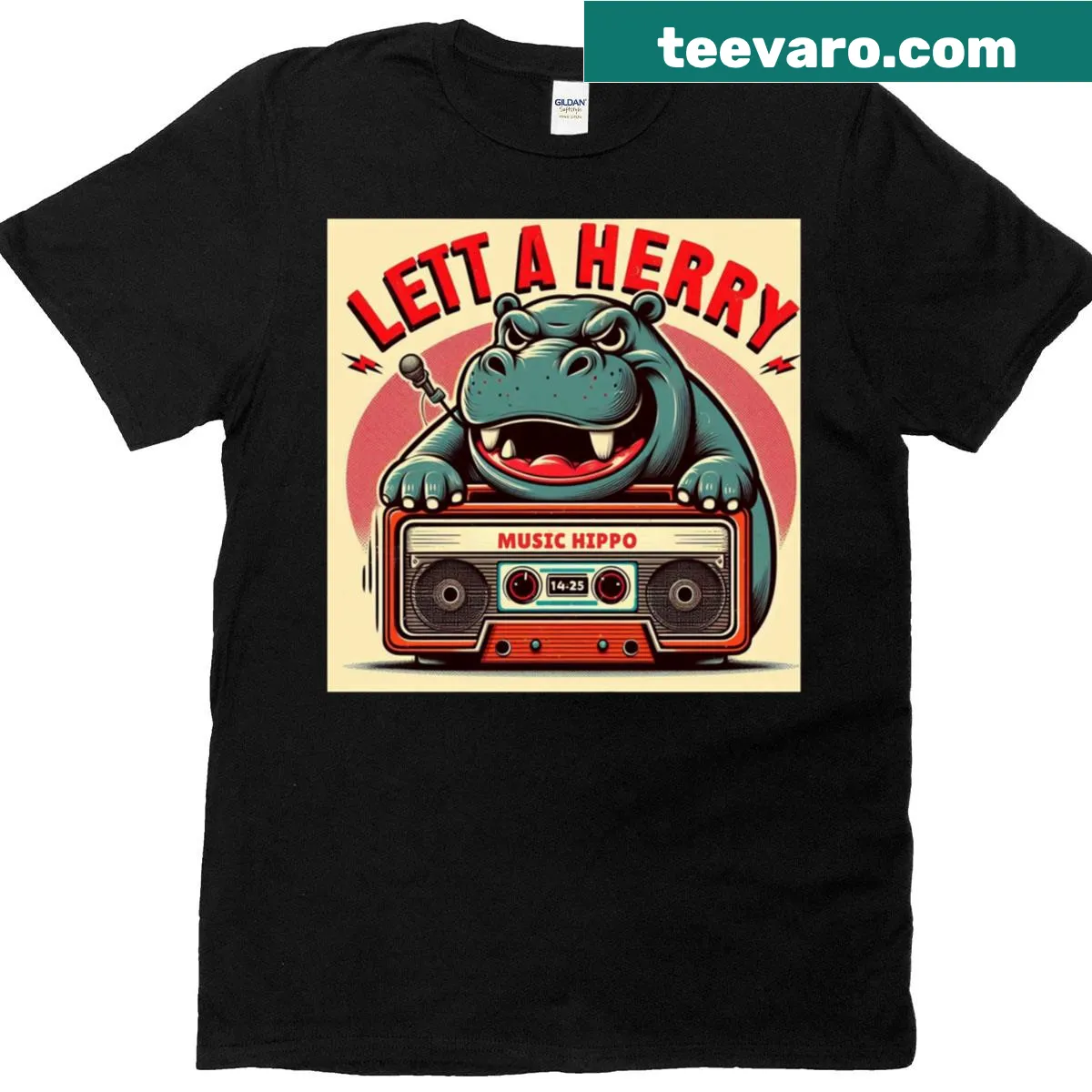 Hippo wearing headphones design in a vintage style — on a men's t-shirt