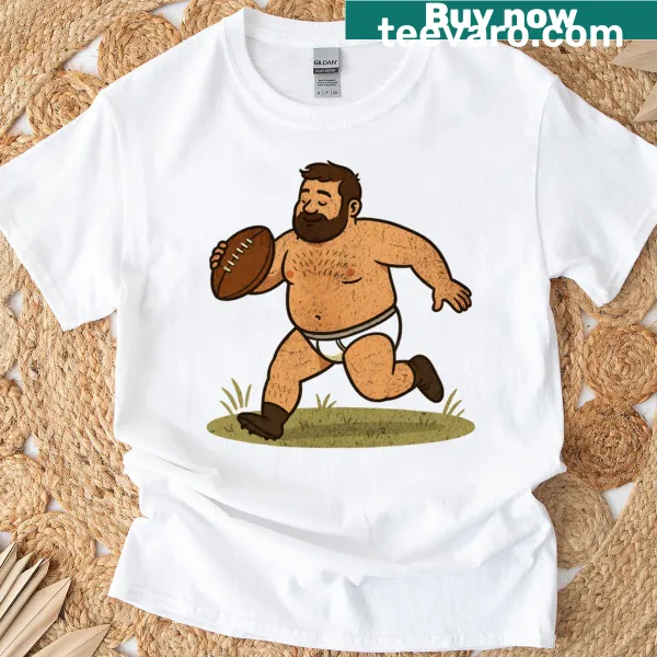 Retro T-shirt featuring a rugby gay bear in tighty whities