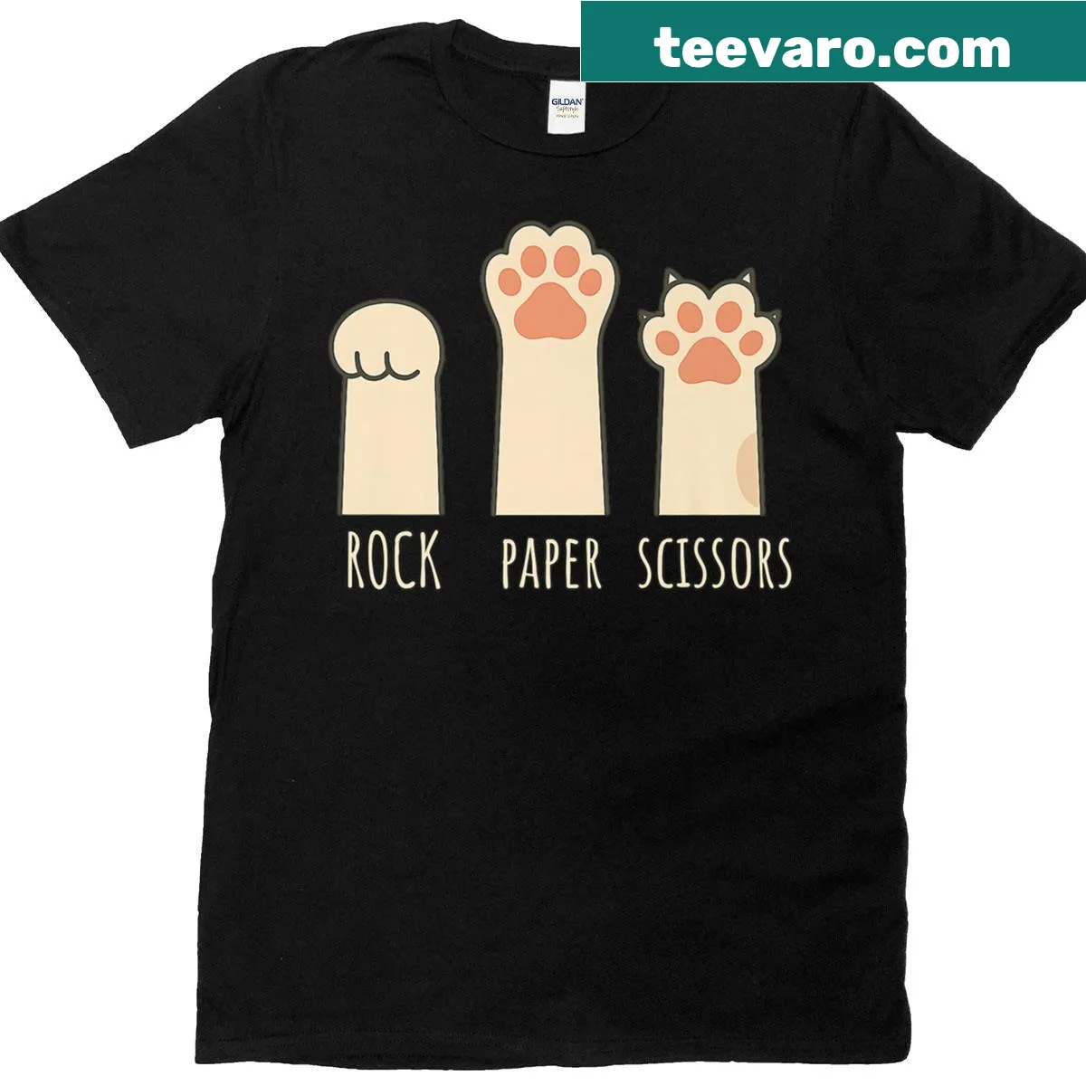 Kawaii kids t-shirt with playful cat paws and Rock Paper Scissors design — on a men's t-shirt
