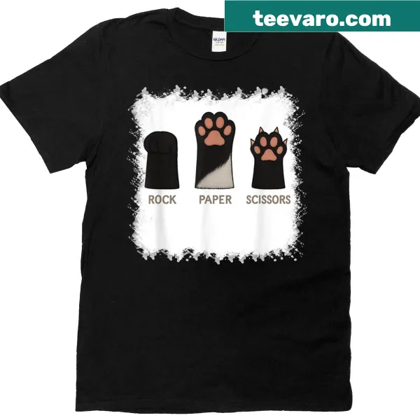 Playful cat paws t-shirt featuring Rock Paper Scissors design