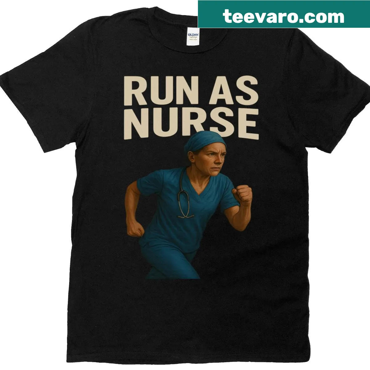 Empowering t-shirt for nurses featuring 'Run As Nurse' text — on a men's t-shirt
